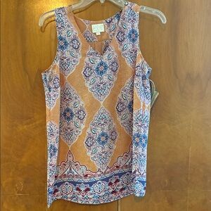 Cato Orange and Blue Patterned Tank Top